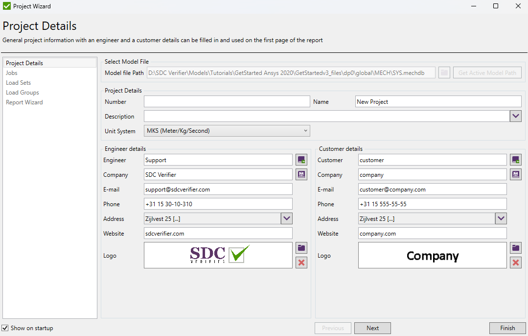 New project Window | SDC Verifier