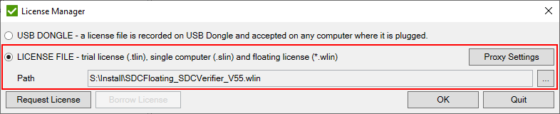 Floating license dialog box