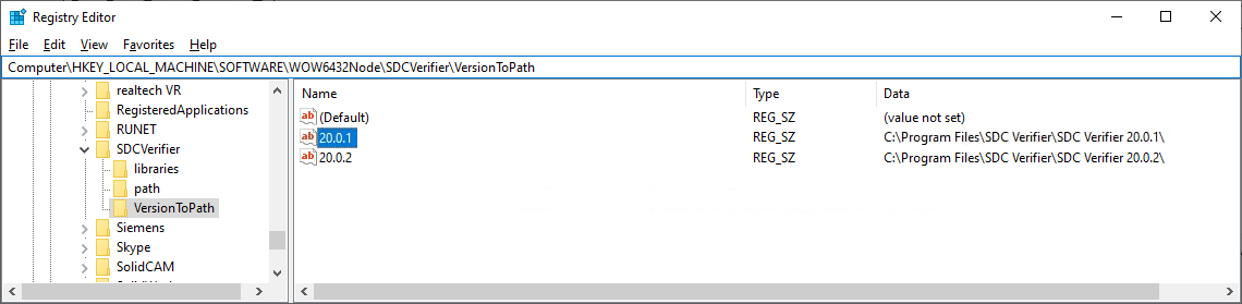 sdc Verifier windows registry entry