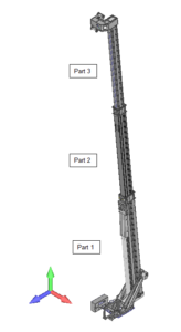   SDC Verifier  Detailed FEA Model of a MEWP with Three Boom Parts (Part 1, Part 2, Part 3) Highlighted