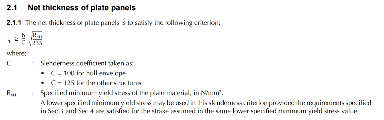 Net thickness criterion for plate panels