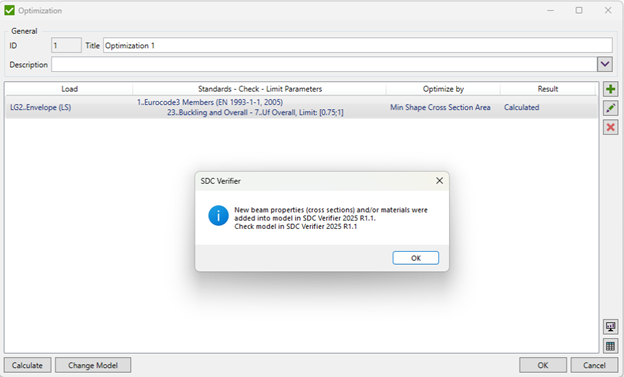 Image: Final window in the Optimization Tool before applying it to the model