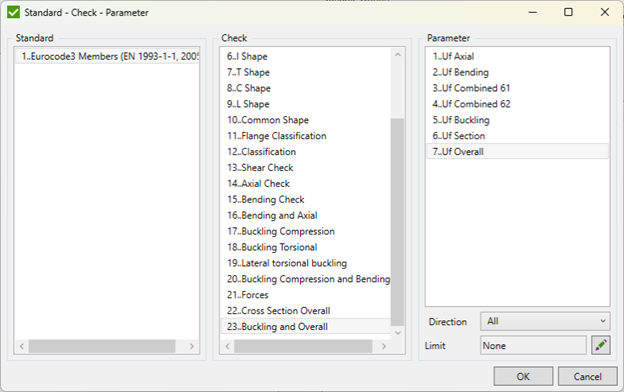Image: Choosing standard, check and parameter in Optimization Tool in SDC Verifier