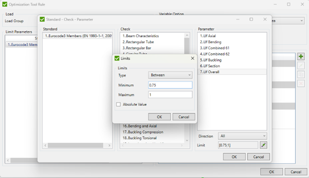 Image: Setting limits in Optimization Tool in SDC Verifier