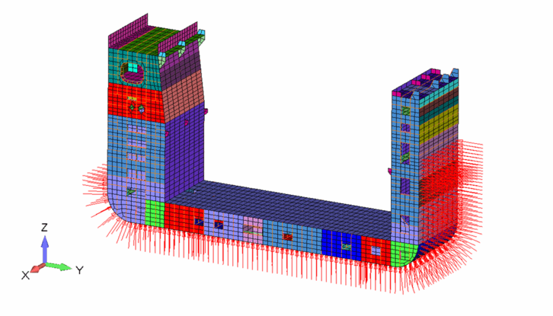 FEA model with applied hydrostatic pressure load 