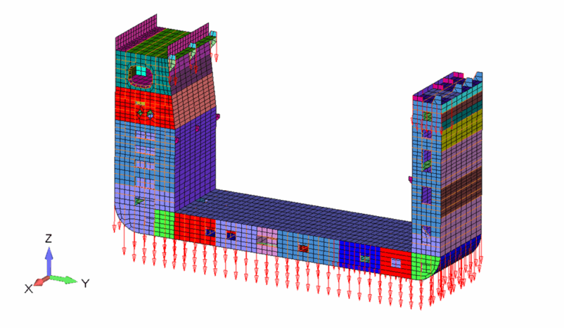 FEA model with applied crane ballast load 