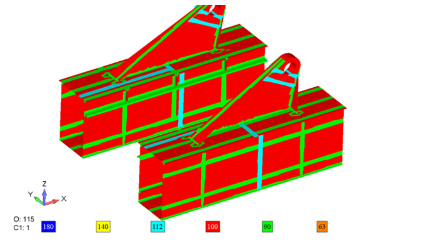 SDC Verifier Notch Class XY biaxial stress concentration across crane boom connection zones showing combined X and Y direction fatigue loading in SDC Verifier