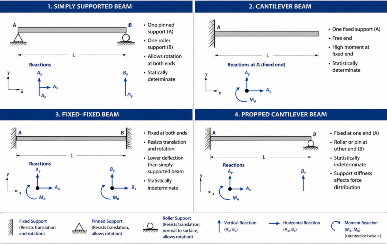 Types of Structural Supports and Their Reactions
