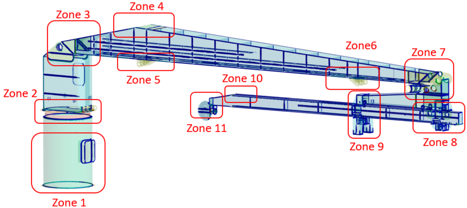 SDC Verifier MMC240 3D Crane with the main weld strength assessment zones marked.