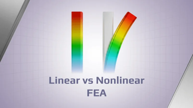 SDC Verifier SDC Verifier Rainbow-colored abstract bars rising from the fog with the text 'Linear vs Nonlinear FEA' below (title slide for a tech video).