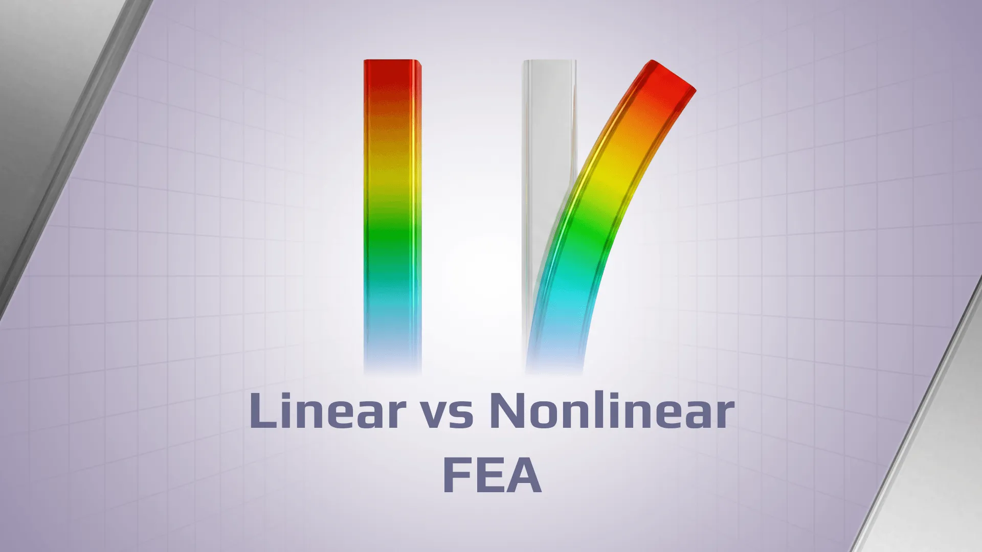   SDC Verifier  Rainbow-colored abstract bars rising from the fog with the text 'Linear vs Nonlinear FEA' below (title slide for a tech video).