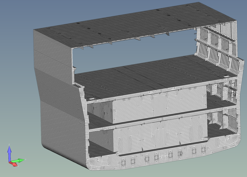 SDC Verifier Finite element mesh of an offshore vessel hull section