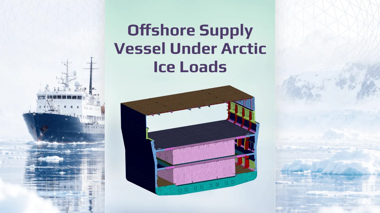   SDC Verifier  Illustration of an offshore supply vessel with a sectional cutaway showing ice-load structure under Arctic conditions