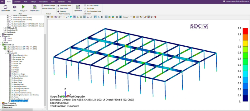 SDC Verifier Eurocode 3 member-check results after updating the model and rerunning the structural analysis.