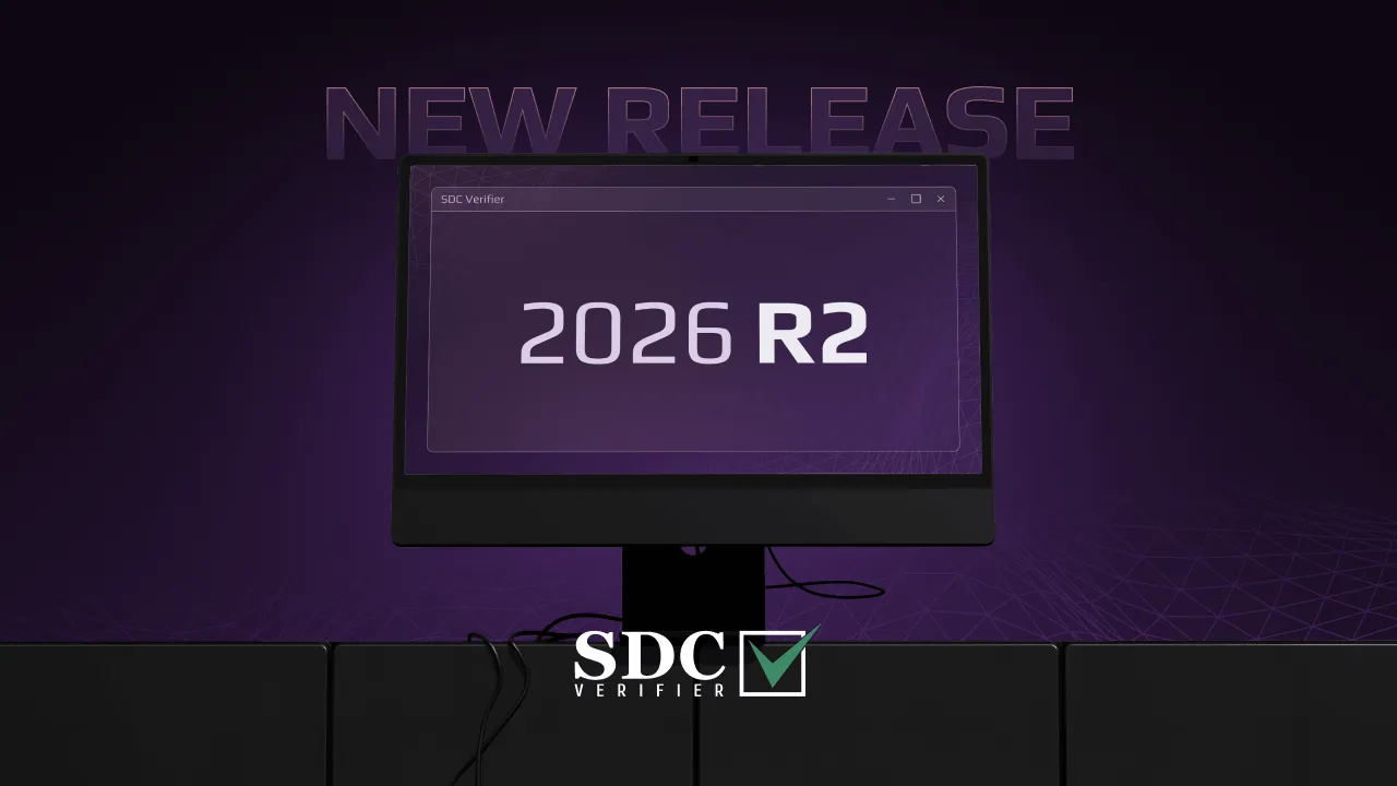   SDC Verifier  Promotional banner: computer monitor showing '2026 R2' on a purple screen with 'NEW RELEASE' text above and the SDC Verifier logo below.
