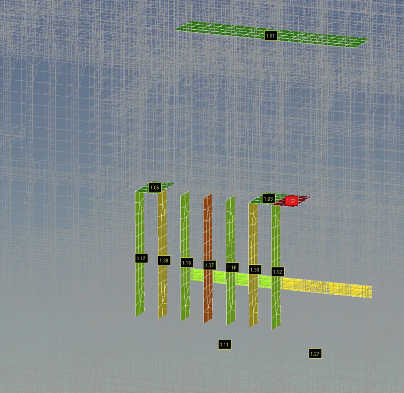 SDC Verifier SDC Verifier buckling assessment showing high-utilization areas in a Polar Class hull structure